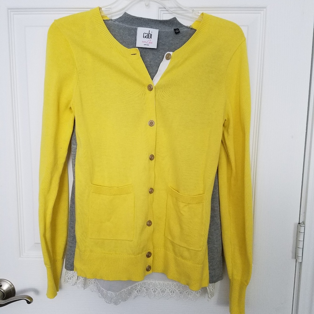 Cabi Yellow/Grey Cardigan, Small